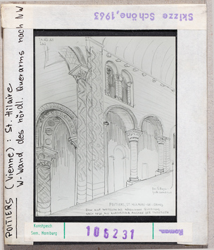 Vorschaubild Poitiers: Saint-Hilaire, Westwand des nördlichen Querarms nach NW, Skizze Schöne 1963 